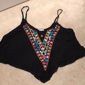 Embroidered Black tank crop top